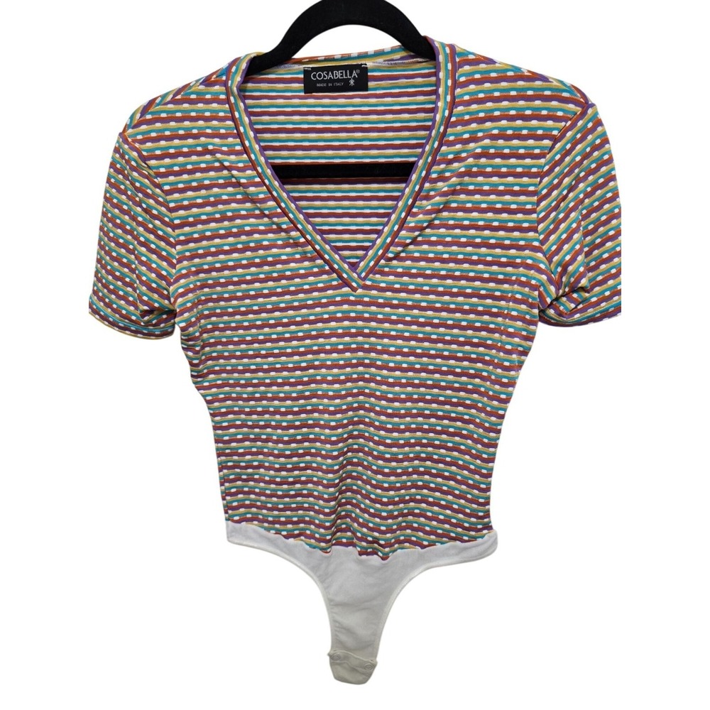 Cosabella Women's‎ Striped V-Neck 90s Bodysuit M-M Made In Italy